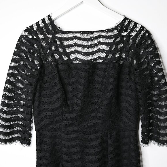 MILLY OF NEW YORK Black Lace 3/4 Sleeves Dress - Size 6 - Picture 3 of 11